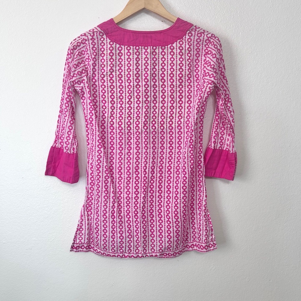 Gretchen Scott Designs Women's XS/S Pink Geometric Circle Print Cotton Tunic Top - Picture 3 of 8